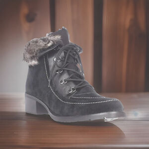 NEW Sporto HOLLY Women's Boots Sz 10W Leather & Faux Fur GRAY Lace Up Heeled